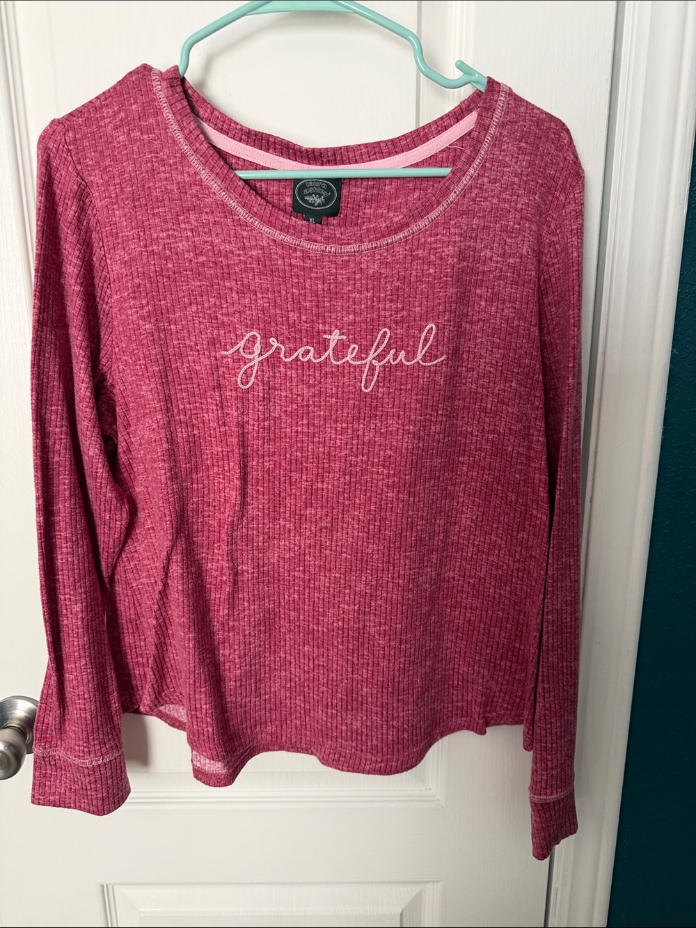 Laura Ashley Pink 'Grateful' Long-Sleeve Waffle Tee